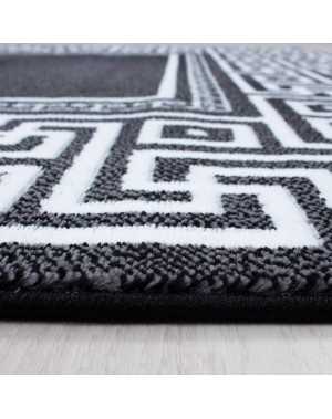 Modern geometrisch design vloerkleed met Versace Optical rand, zwart-wit