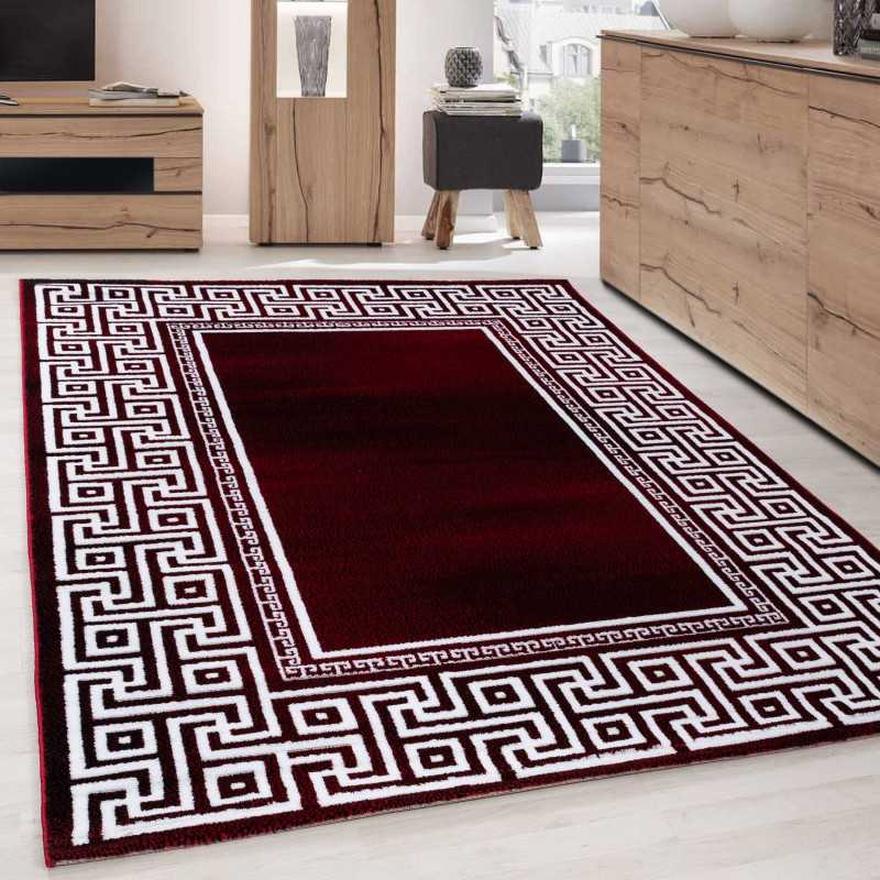 Modern geometrisch design vloerkleed met Versace Optical rand, zwart, rood, wit