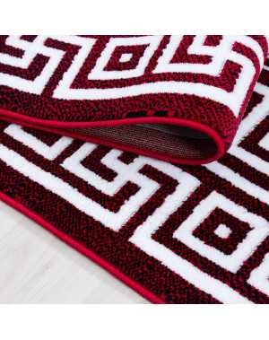 Modern geometrisch design vloerkleed met Versace Optical rand, zwart, rood, wit