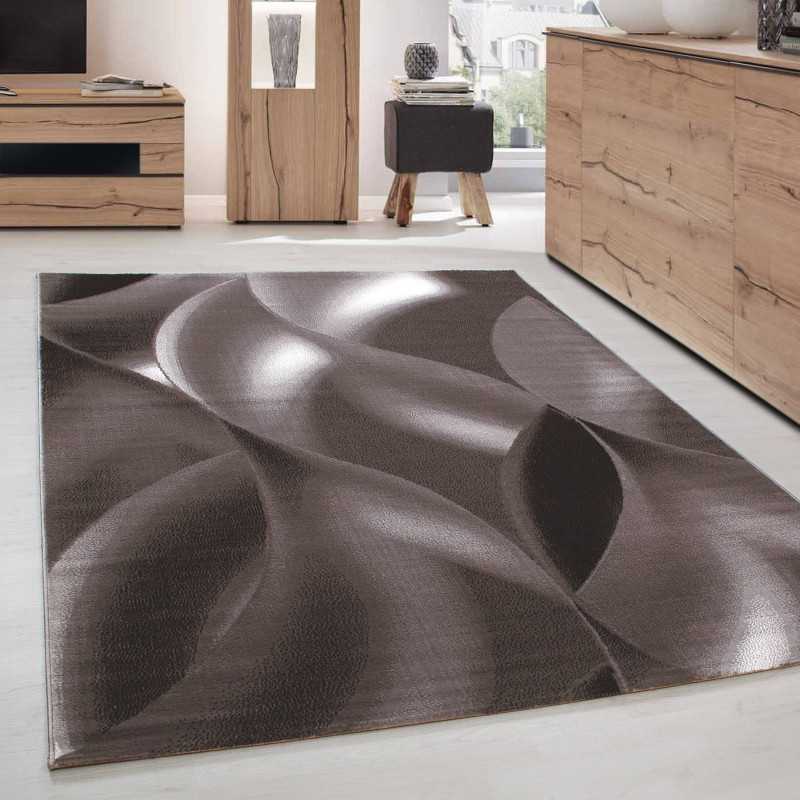 Tapis Moderne de Salon abstrait ombre d'Ondes Optique Marron Beige