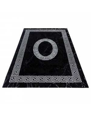 Tapis Design Moderne Bordure Ornement De Marbre Optique Noir Blanc