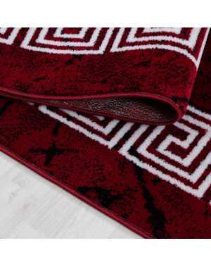 Modern design vloerkleed met een rand van optisch marmer in zwart, rood en wit.