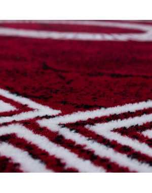 Modern design vloerkleed met een rand van optisch marmer in zwart, rood en wit.