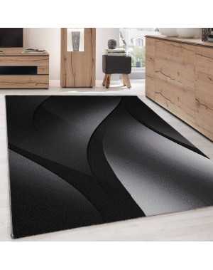 Tapis Design Moderne Abstrait optique motif vagues Noir Gris