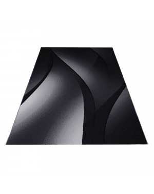 Modern abstract vloerkleed met optisch golfpatroon, zwart en grijs