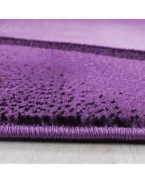 Modern abstract design vloerkleed met optische golven en korte pool, zwart, paars en wit.