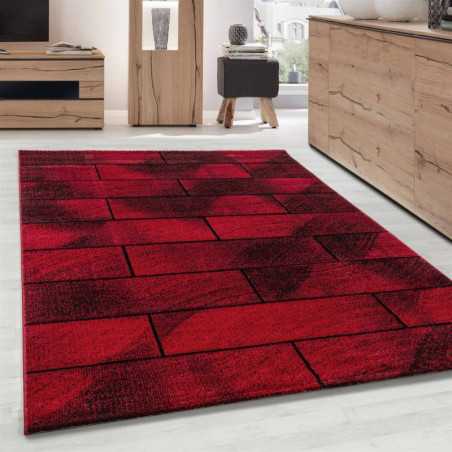 Tapis Design Moderne mur en pierre optique poils courte Noir Rouge