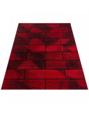 Modern design vloerkleed, steenmuureffect, kortpolig, zwart en rood