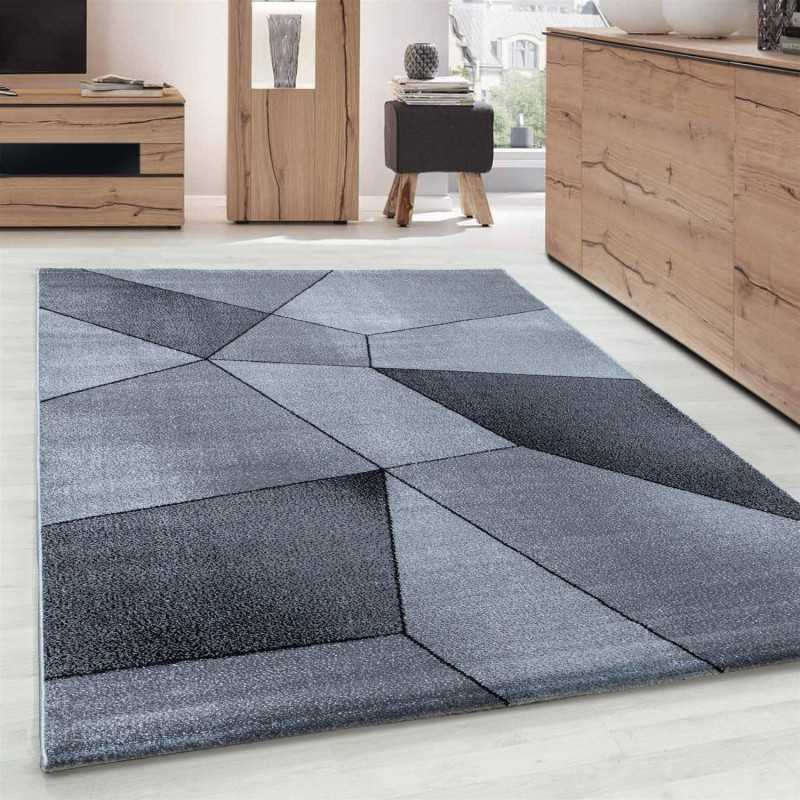 Modern design vloerkleed met geometrische patronen, kortpolig, zwart en grijs