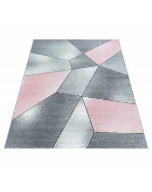 Tapis Design Moderne motifs Géométriques poils courte Gris Rose Blanc