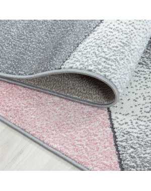 Modern design vloerkleed met geometrische patronen, kortpolig, grijs, roze, wit