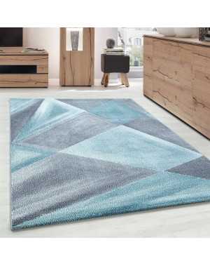 Modern design vloerkleed met geometrische patronen, kortpolig, grijs, blauw, wit gespikkeld