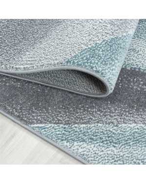 Modern design vloerkleed met geometrische patronen, kortpolig, grijs, blauw, wit gespikkeld