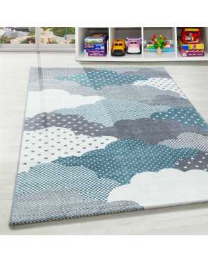 Kinderkleed voor de babykamer met blauwgrijs-wit wolkenpatroon