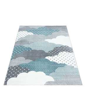 Kinderkleed voor de babykamer met blauwgrijs-wit wolkenpatroon