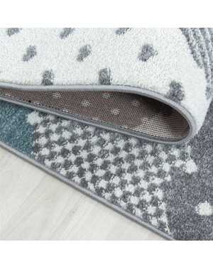 Kinderkleed voor de babykamer met blauwgrijs-wit wolkenpatroon