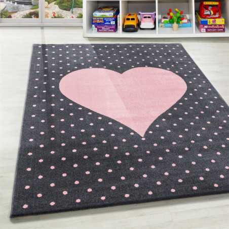 Tapis Enfant Chambre de Bébé motif Coeur Rose Gris