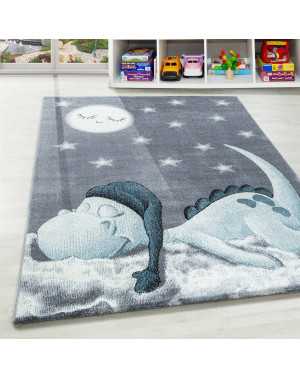 Kinderkleed voor de babykamer met dinosauruspatroon, grijs, blauw, wit