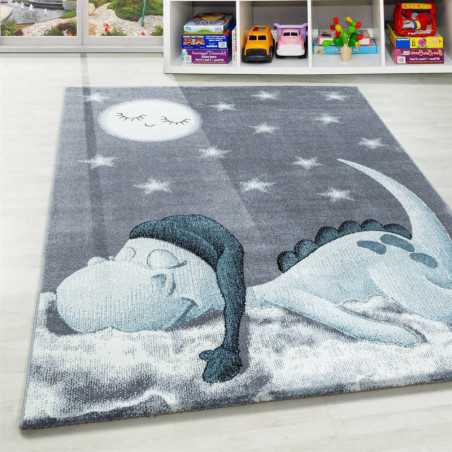 Kinderkleed voor de babykamer met dinosauruspatroon, grijs, blauw, wit