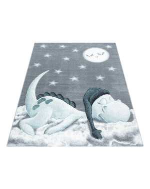 Kinderkleed voor de babykamer met dinosauruspatroon, grijs, blauw, wit