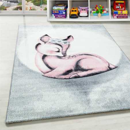 Kinderkleed voor de babykamer, hertenpatroon, grijs, roze, wit
