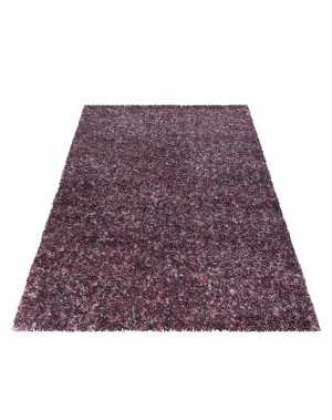 Hoogwaardig, pluizig woonkamerkleed in roze, paars, taupe, crème en gespikkelde uitvoering.