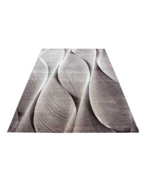 Modern woonkamerkleed met golfpatroon, houttinten, bruin, beige en crème.