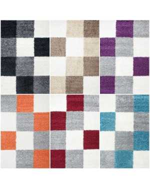 Tapis Shaggy pile longue à carreaux plusiuers couleurs et tailles au choix
