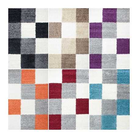 Tapis Shaggy pile longue à carreaux plusiuers couleurs et tailles au choix