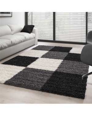 Tapis Shaggy pile longue à carreaux plusiuers couleurs et tailles au choix