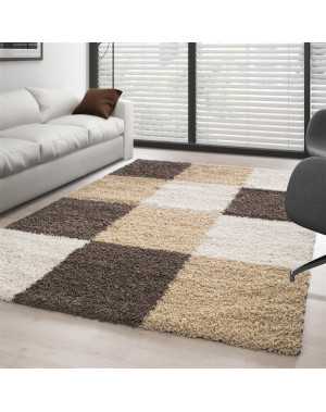 Tapis Shaggy pile longue à carreaux plusiuers couleurs et tailles au choix