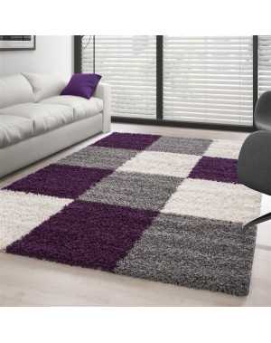 Tapis Shaggy pile longue à carreaux plusiuers couleurs et tailles au choix