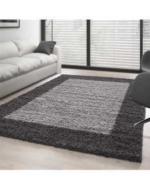 Tapis Shaggy pile longue designe bordure couleurs et tailles au choix
