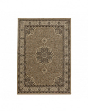 Oosterse woonkamertapijt met korte pool en decoratieve rand, beige