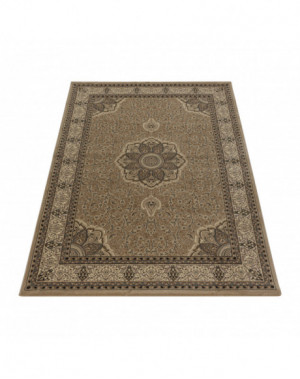 Oosterse woonkamertapijt met korte pool en decoratieve rand, beige