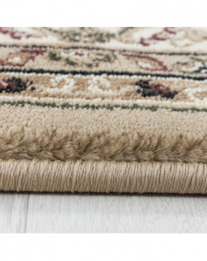 Oosterse woonkamertapijt met korte pool en decoratieve rand, beige