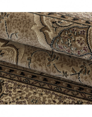 Oosterse woonkamertapijt met korte pool en decoratieve rand, beige