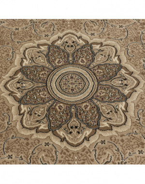 Oosterse woonkamertapijt met korte pool en decoratieve rand, beige