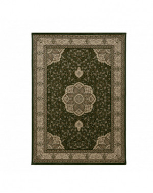 Oosterse laagpolige woonkamertapijt met sierlijke rand, groen