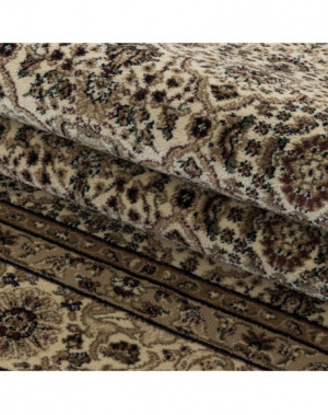 Oosterse woonkamertapijt met korte pool en antiek sierpatroon, beige