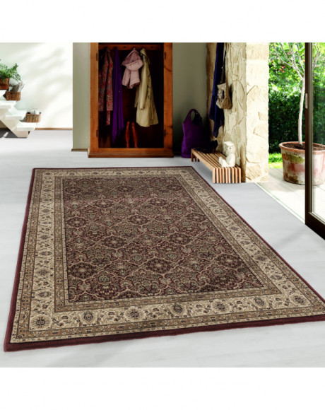 Tapis de salon oriental à poil ras Motif de antique ornement Rouge