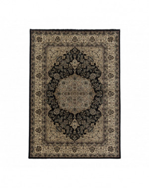 Oosterse laagpolige woonkamertapijt, antiek patroon, zwart dwergtapijt