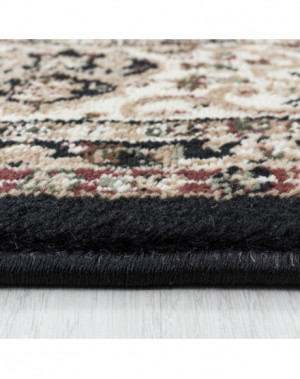 Oosterse laagpolige woonkamertapijt, antiek patroon, zwart dwergtapijt