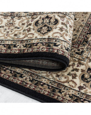 Oosterse laagpolige woonkamertapijt, antiek patroon, zwart dwergtapijt