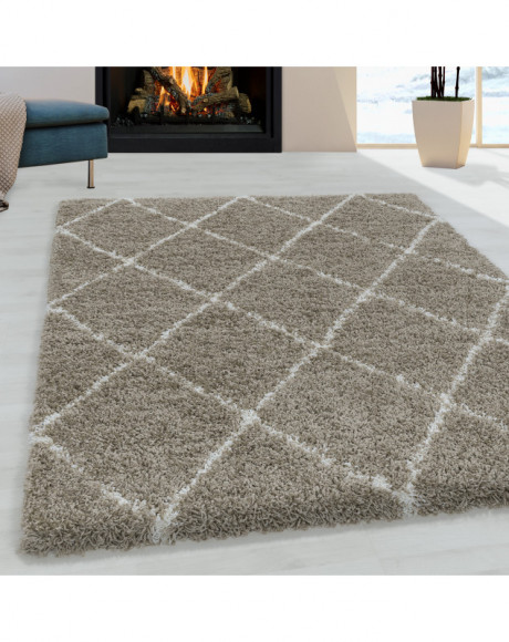 Tapis de salon Shaggy Motif de diamant Poil souple couleur Beige