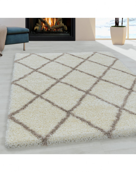 Tapis de salon Shaggy Motif de diamant Poil souple couleur Crème