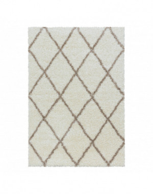 Hoogpolig woonkamerkleed met ruitpatroon, zachte pool, crèmekleurig