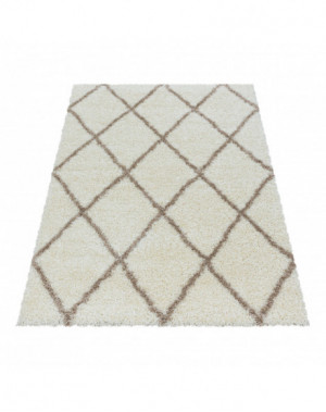 Hoogpolig woonkamerkleed met ruitpatroon, zachte pool, crèmekleurig