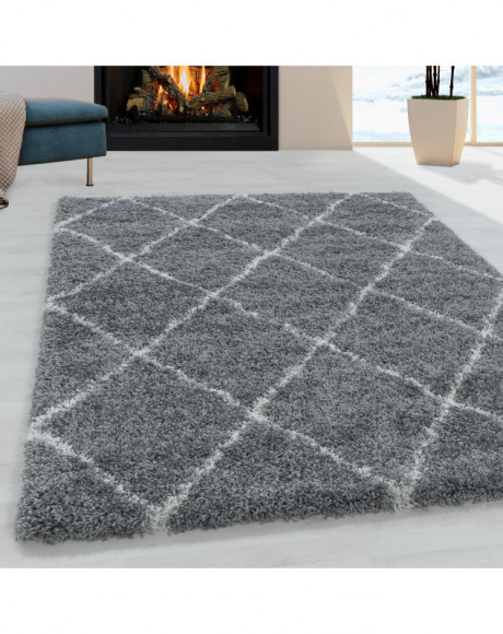 Tapis de salon Shaggy Motif de diamant Poil souple couleur Gris
