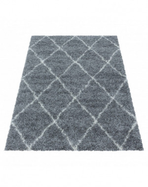 Harig woonkamerkleed met ruitpatroon, zachte pool, grijs